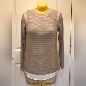Hilary Radley L Tan Rib Knit Cotton Blend Faux Dress Shirt Bottom Sweater